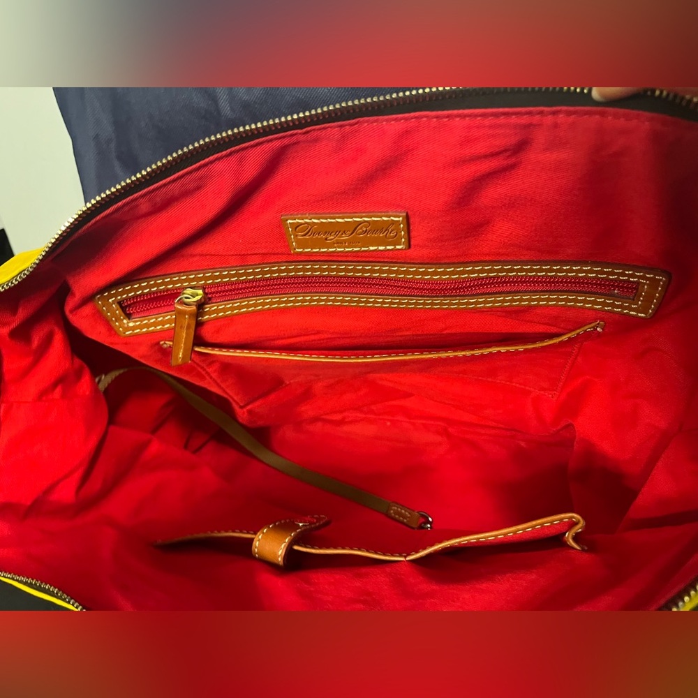 Dooney & Bourke Bright Yellow Leather Tote with Brown Straps and Dust Bag - Picture 9 of 16